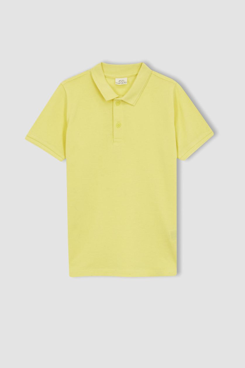 Erkek Çocuk - Genç Erkek Açık Sarı Erkek Çocuk Polo Yaka Basic Düz Pike Kısa Kollu Tişört