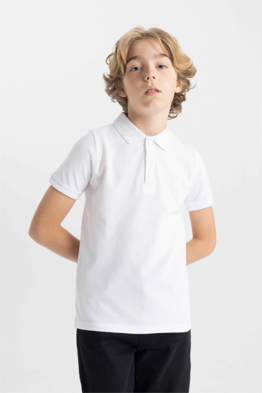 BOYS & TEENS White Boy Polo Neck Pique White School T-Shirt
