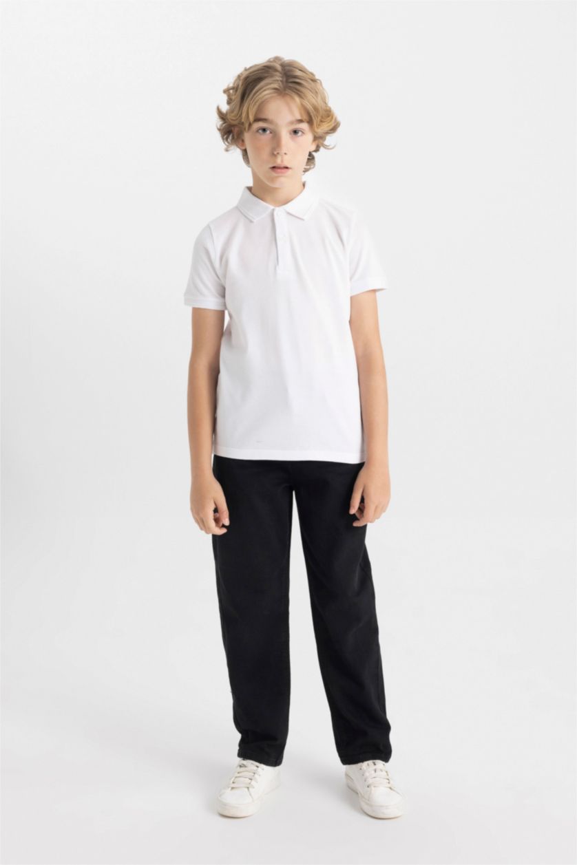 BOYS & TEENS White Boy Polo Neck Pique White School T-Shirt