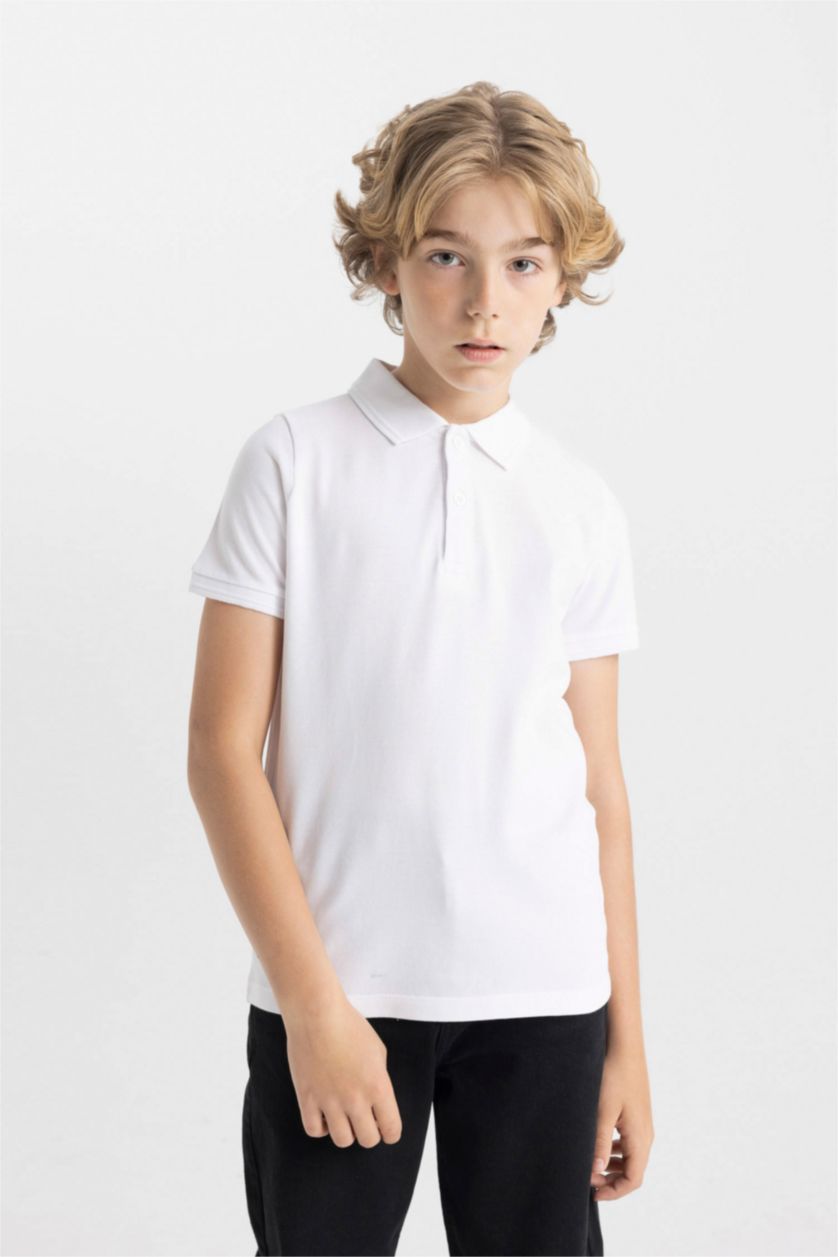 BOYS & TEENS White Boy Polo Neck Pique White School T-Shirt
