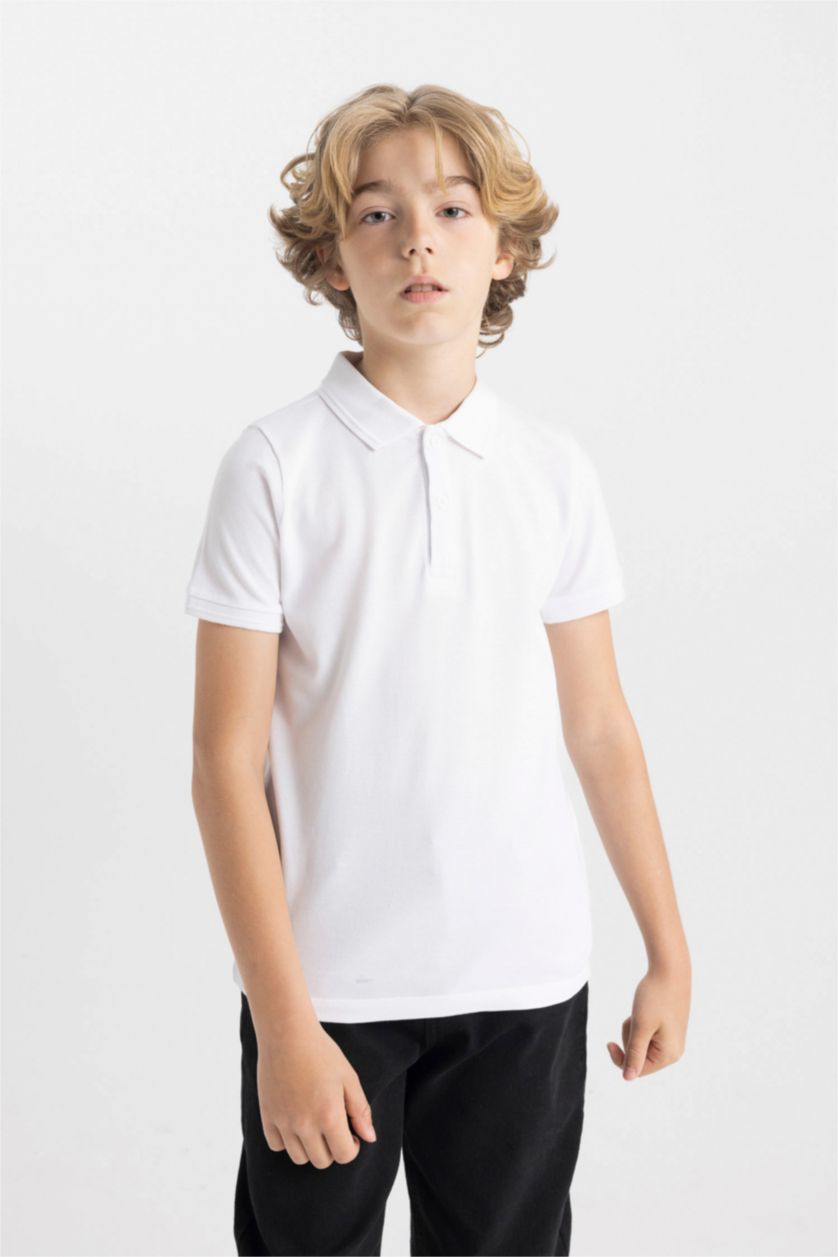 BOYS & TEENS White Boy Polo Neck Pique White School T-Shirt