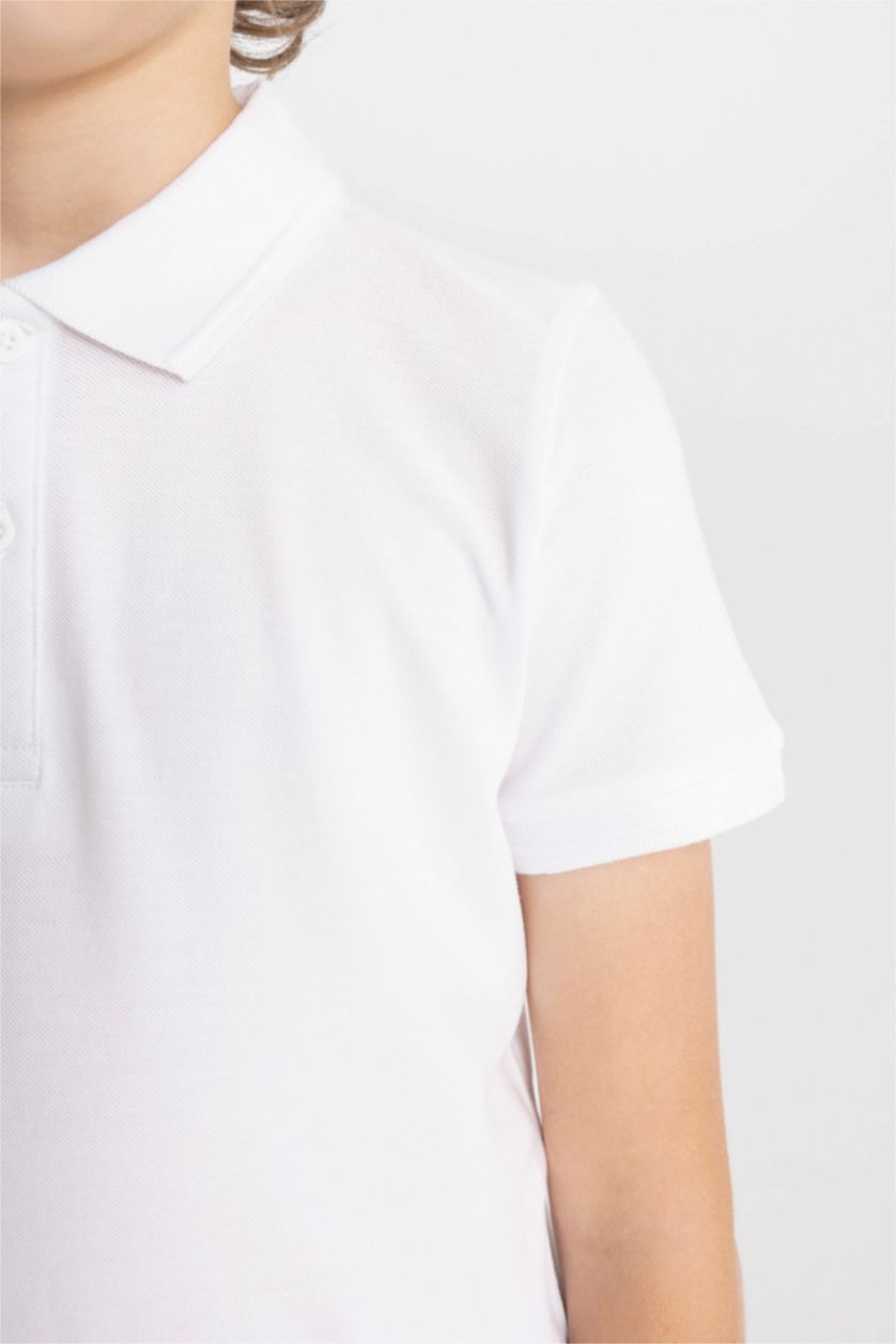 BOYS & TEENS White Boy Polo Neck Pique White School T-Shirt