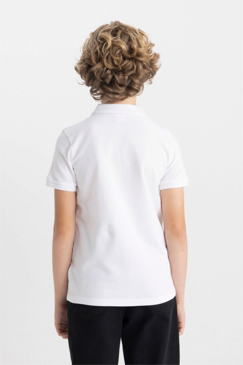 BOYS & TEENS White Boy Polo Neck Pique White School T-Shirt
