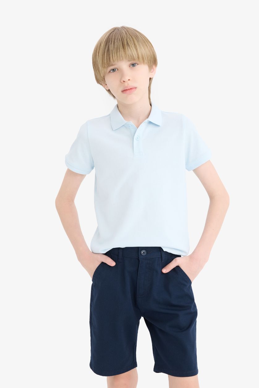 Erkek Çocuk - Genç Erkek Açık Mavi Polo Yaka Basic Düz Pike Okul Tişörtü Erkek Çocuk