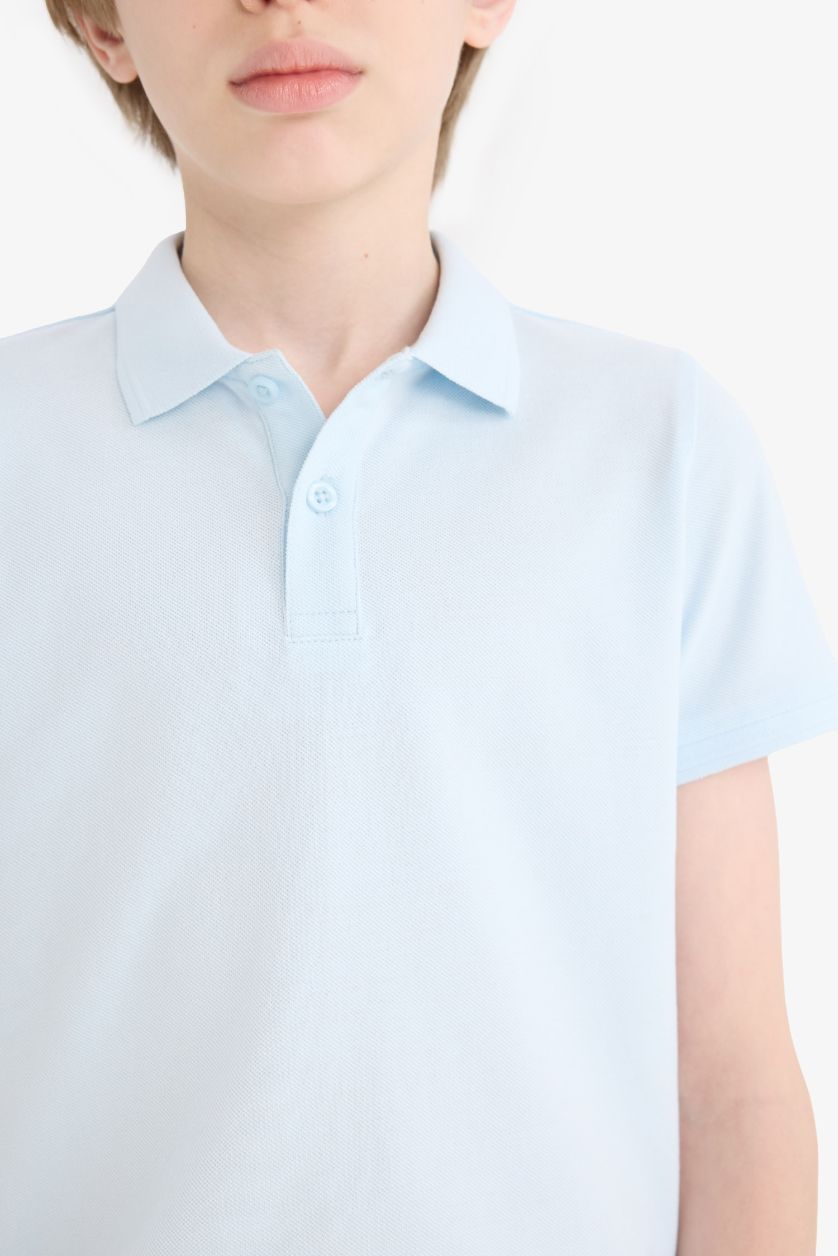 Erkek Çocuk - Genç Erkek Açık Mavi Polo Yaka Basic Düz Pike Okul Tişörtü Erkek Çocuk