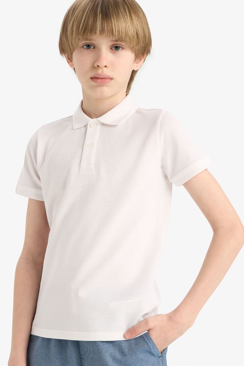 GARÇONS Blanc T-shirt Polo basique en tissu piqué à manches courtes pour garçon