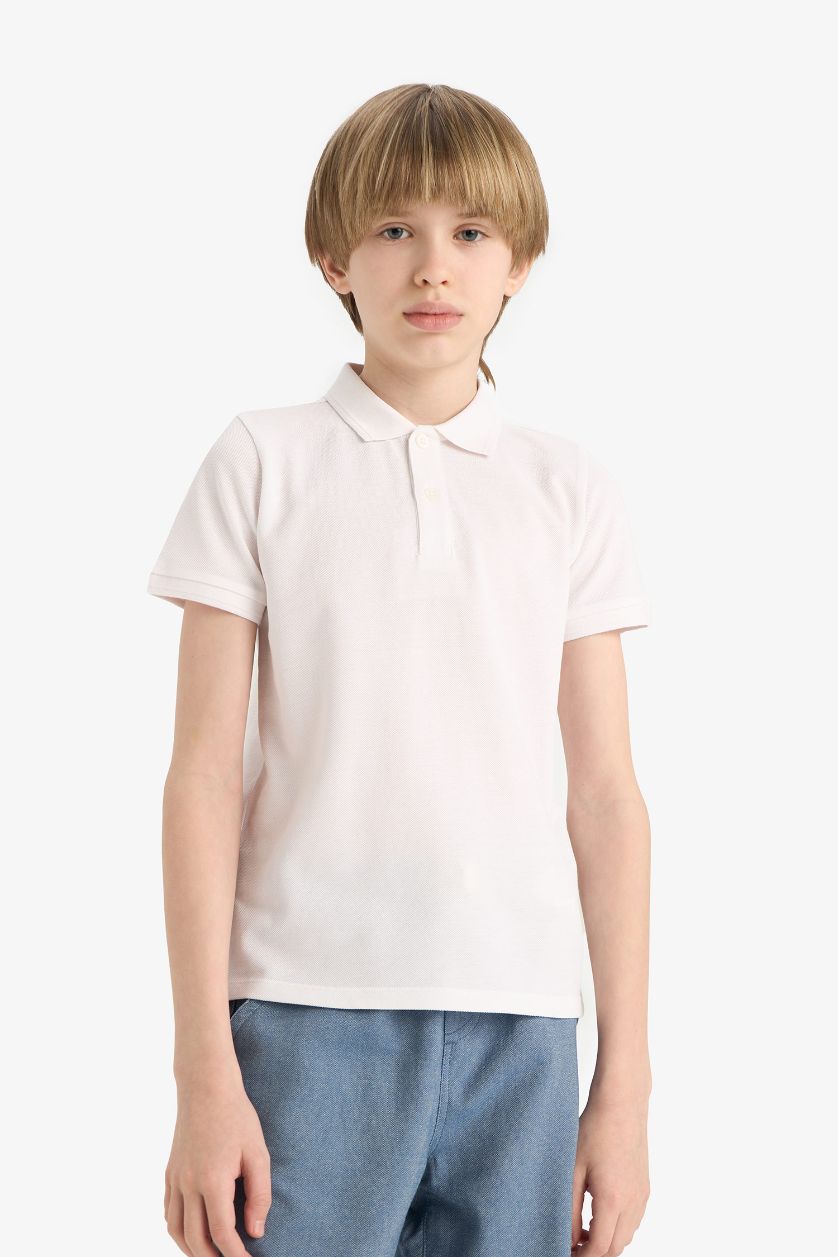 GARÇONS Blanc T-shirt Polo basique en tissu piqué à manches courtes pour garçon