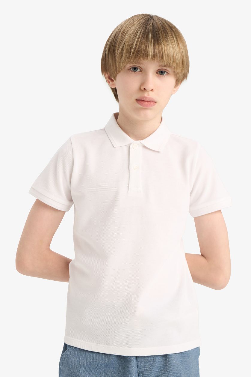 GARÇONS Blanc T-shirt Polo basique en tissu piqué à manches courtes pour garçon