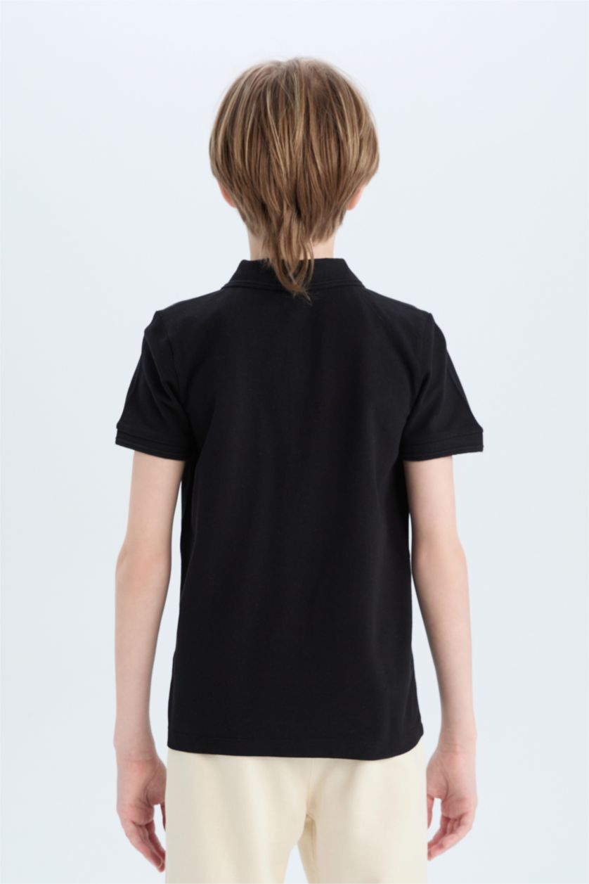 BOYS & TEENS Black Boy Basic Pique Short Sleeve Polo T-Shirt