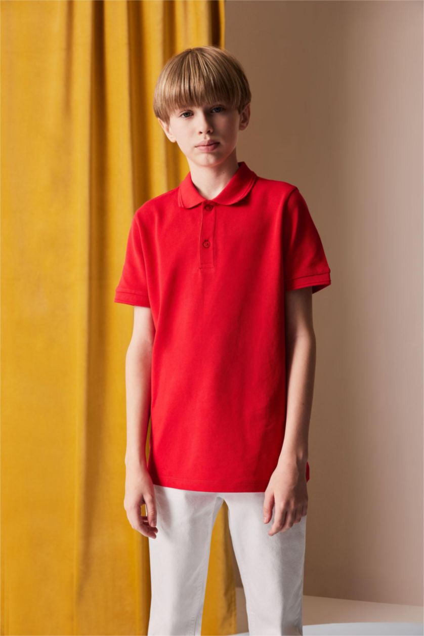 BOYS & TEENS Red Boy Pique Short Sleeve Polo T-Shirt