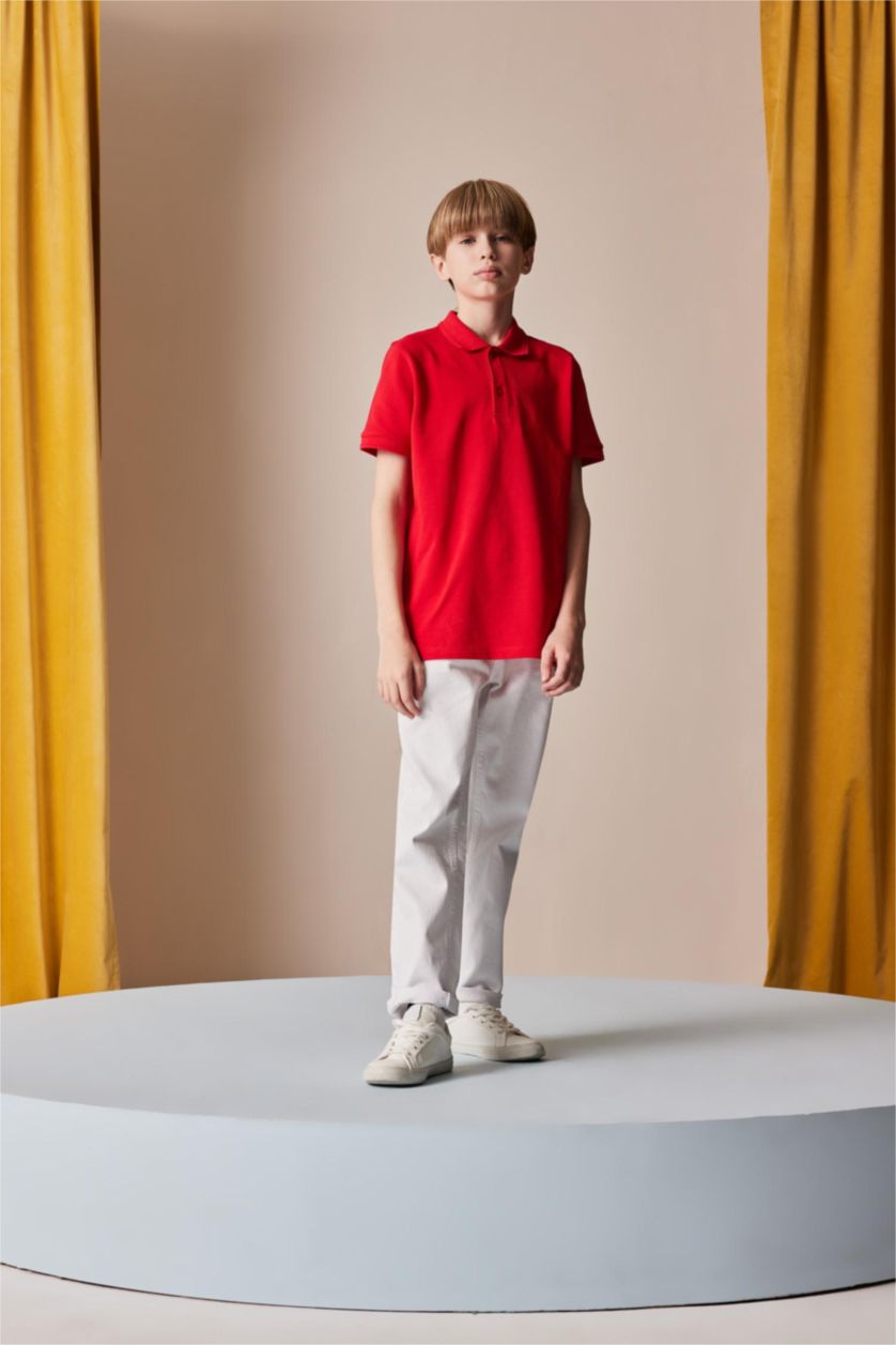 BOYS & TEENS Red Boy Pique Short Sleeve Polo T-Shirt