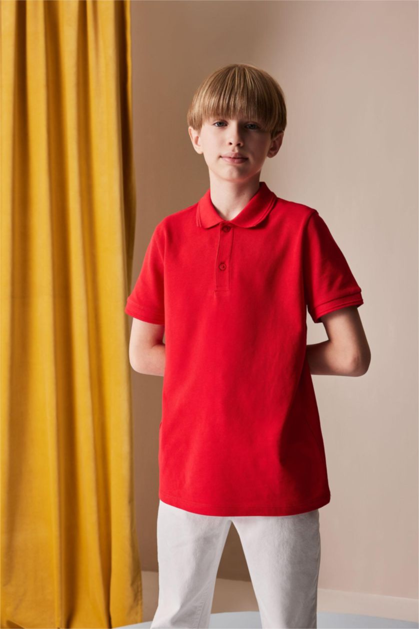 BOYS & TEENS Red Boy Pique Short Sleeve Polo T-Shirt