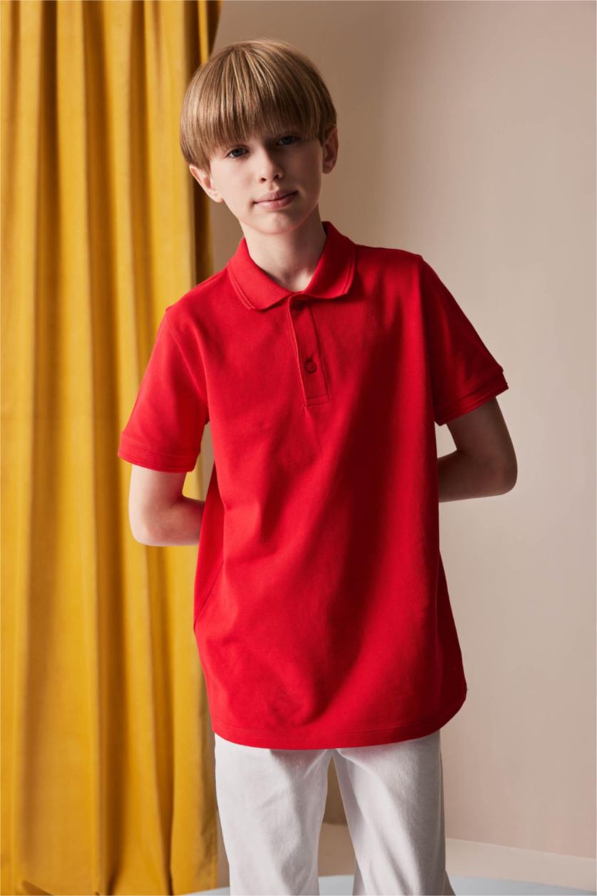 BOYS & TEENS Red Boy Pique Short Sleeve Polo T-Shirt