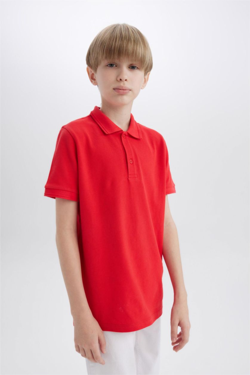 BOYS & TEENS Red Boy Pique Short Sleeve Polo T-Shirt