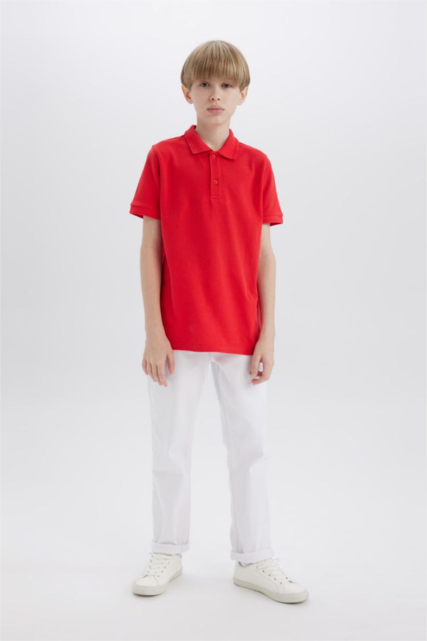 BOYS & TEENS Red Boy Pique Short Sleeve Polo T-Shirt