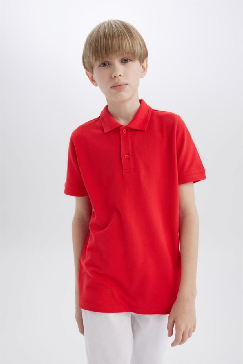 BOYS & TEENS Red Boy Pique Short Sleeve Polo T-Shirt
