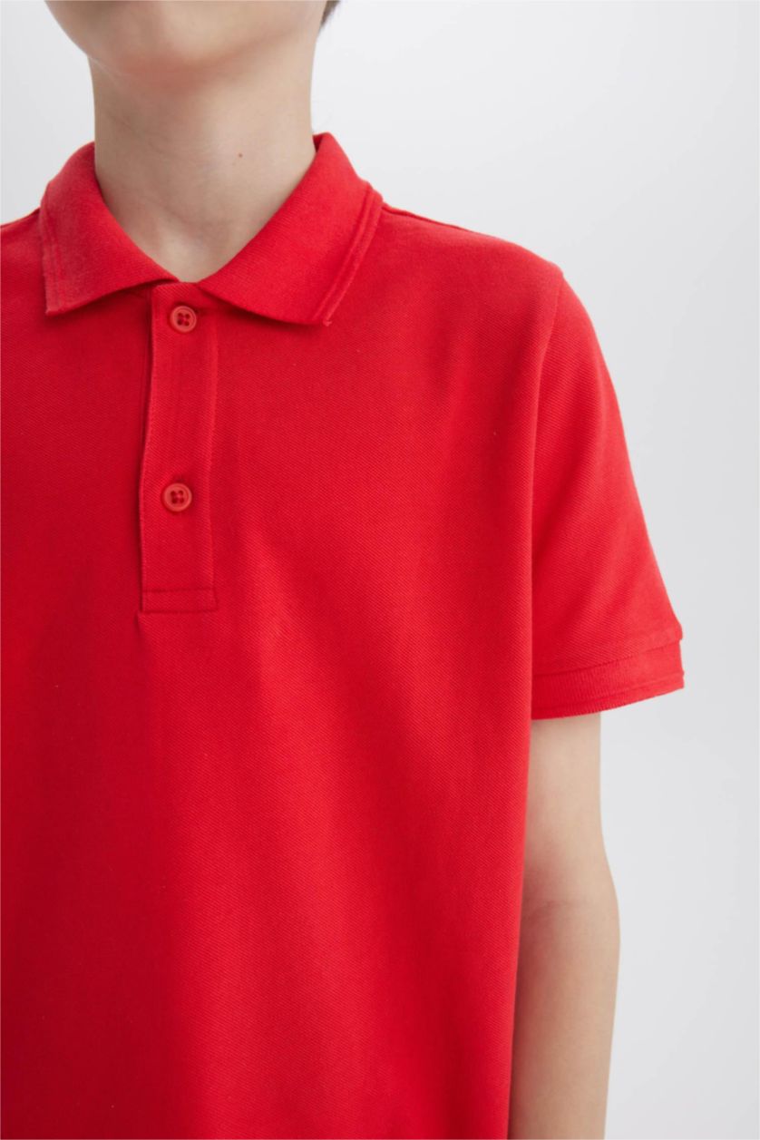 BOYS & TEENS Red Boy Pique Short Sleeve Polo T-Shirt