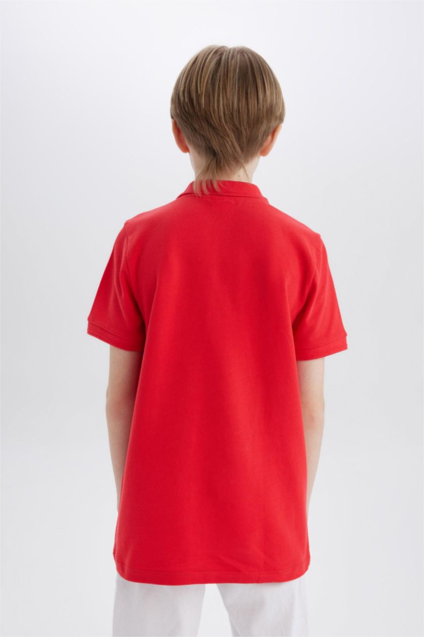BOYS & TEENS Red Boy Pique Short Sleeve Polo T-Shirt