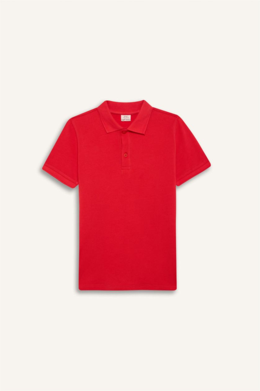 BOYS & TEENS Red Boy Pique Short Sleeve Polo T-Shirt