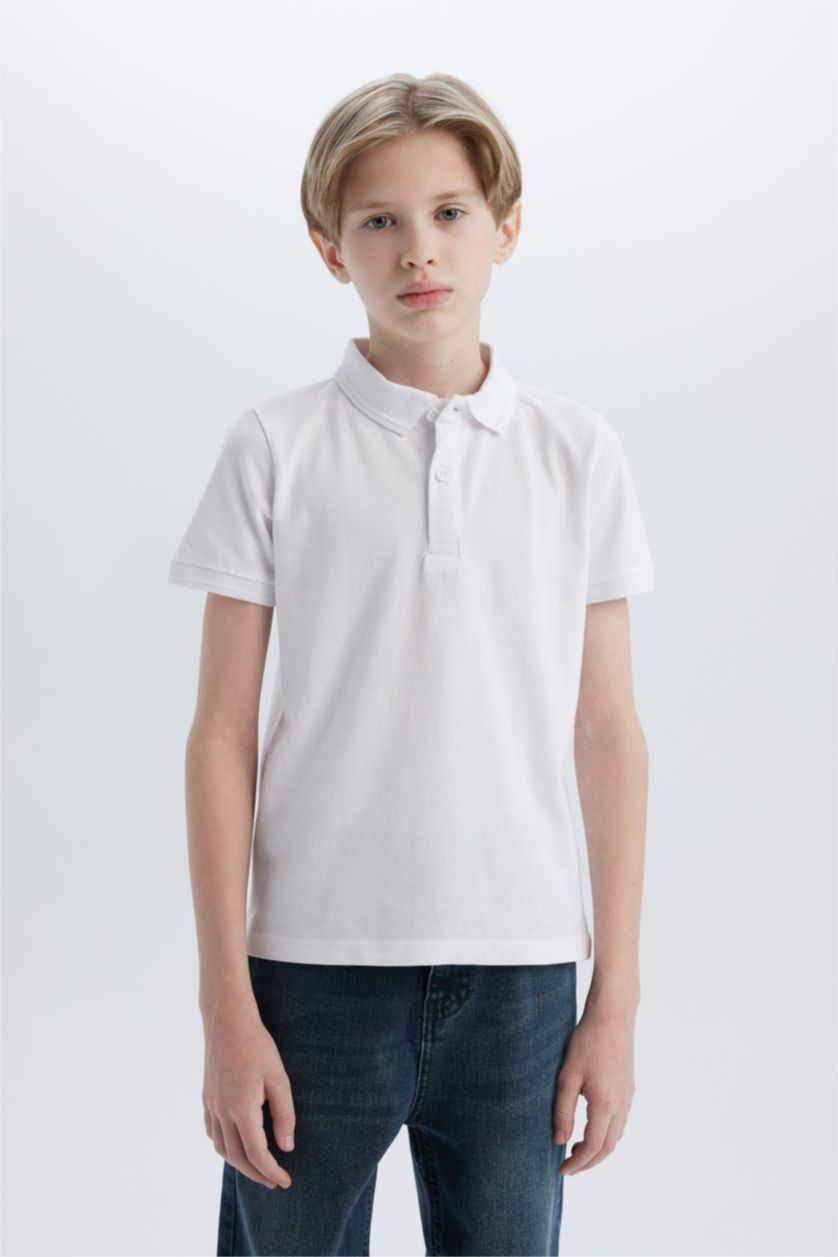 BOYS & TEENS White Boy Regular Fit Polo Collar Pique Polo T-Shirt
