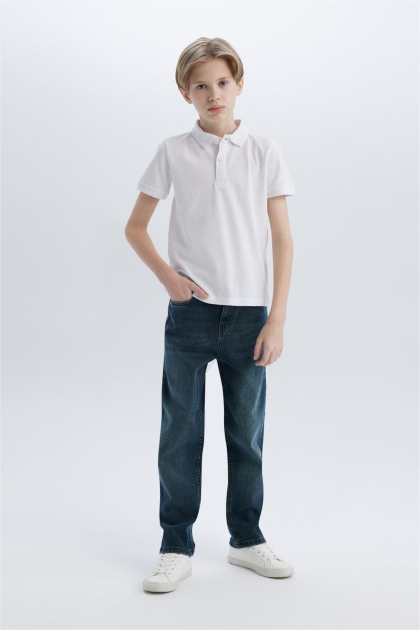 BOYS & TEENS White Boy Regular Fit Polo Collar Pique Polo T-Shirt