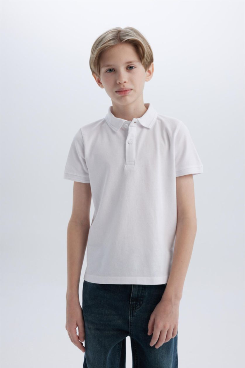 BOYS & TEENS White Boy Regular Fit Polo Collar Pique Polo T-Shirt