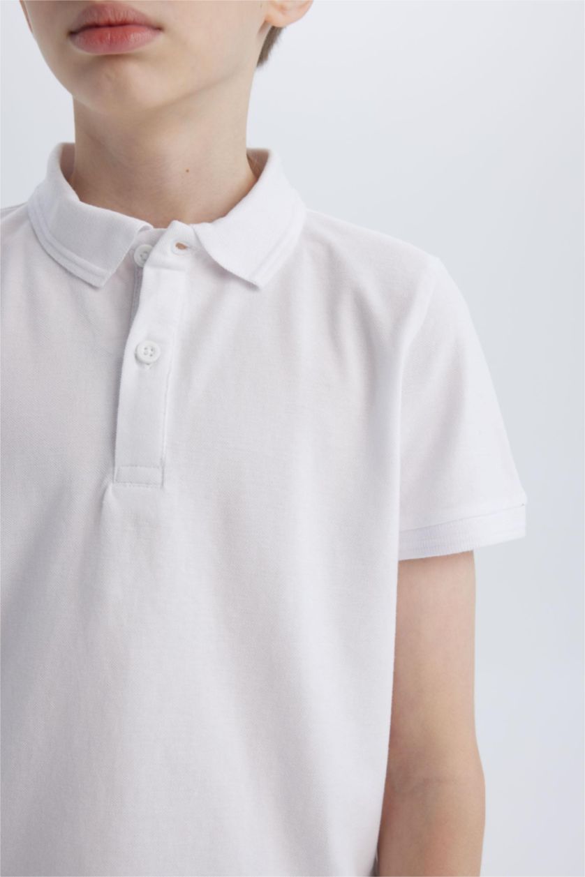 BOYS & TEENS White Boy Regular Fit Polo Collar Pique Polo T-Shirt