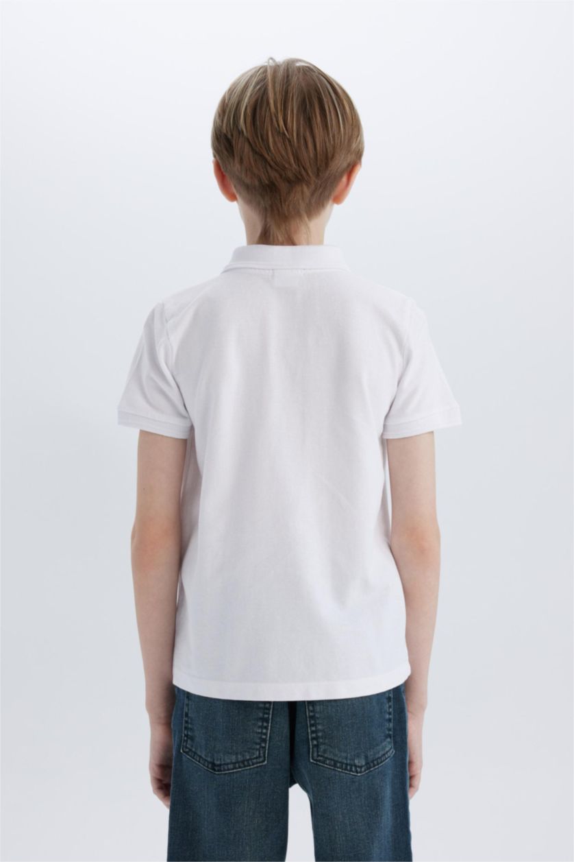 BOYS & TEENS White Boy Regular Fit Polo Collar Pique Polo T-Shirt