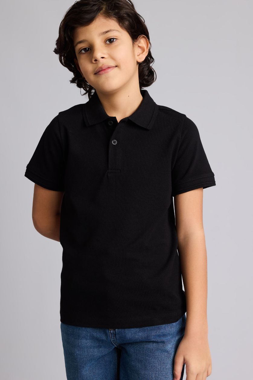 BOYS & TEENS Black Regular Fit Basic Short Sleeve Polo T-Shirt