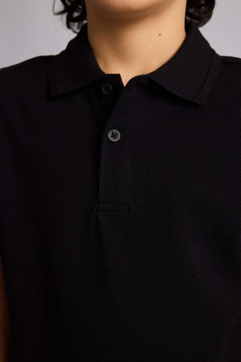 BOYS & TEENS Black Regular Fit Basic Short Sleeve Polo T-Shirt