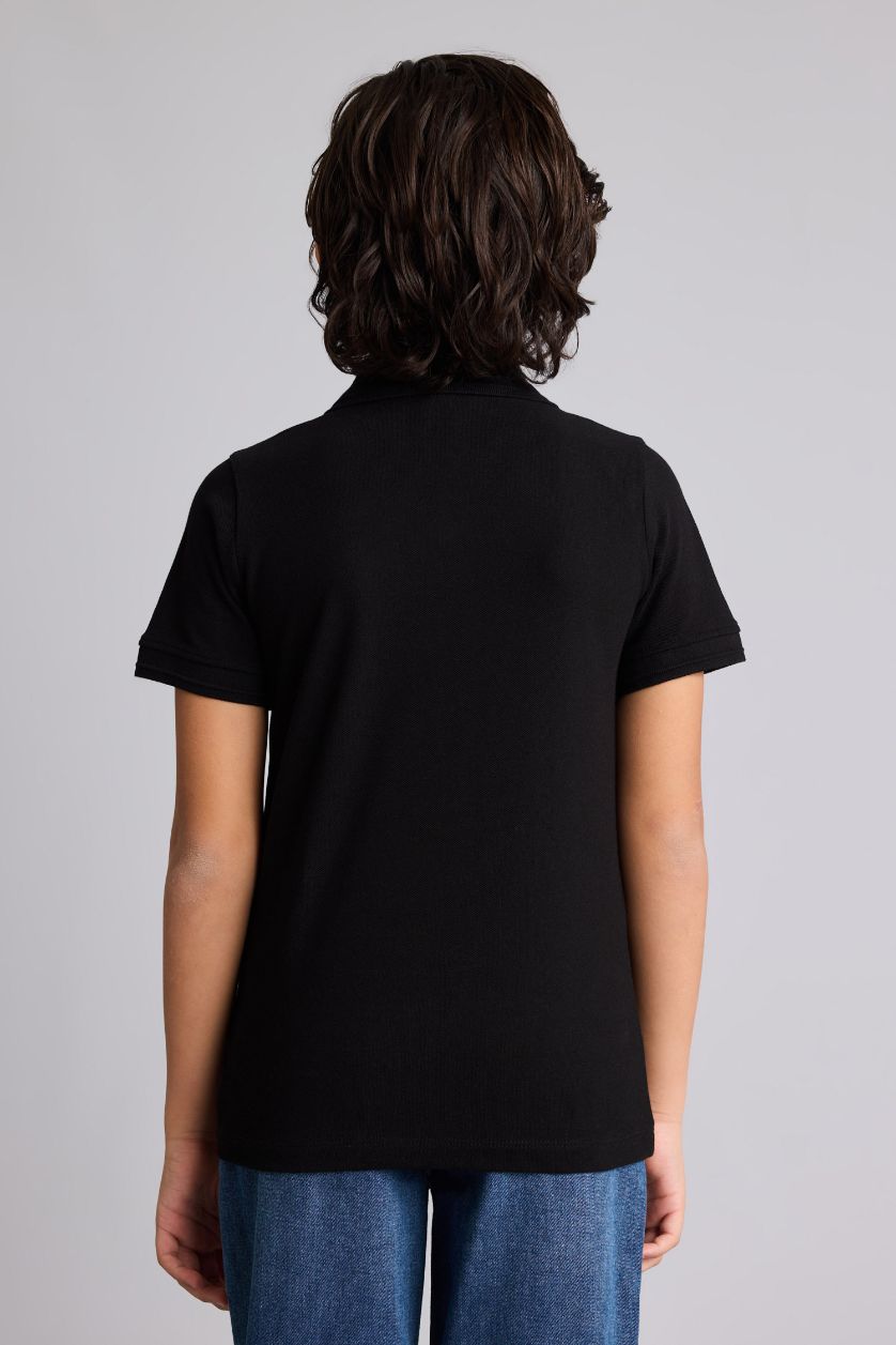 BOYS & TEENS Black Regular Fit Basic Short Sleeve Polo T-Shirt