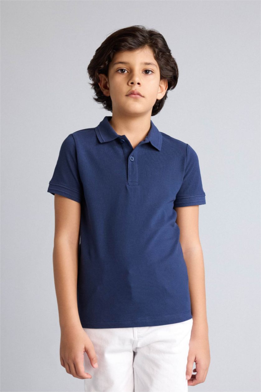Erkek Çocuk - Genç Erkek Lacivert Basıc Pike Polo Tişört Erkek Çocuk