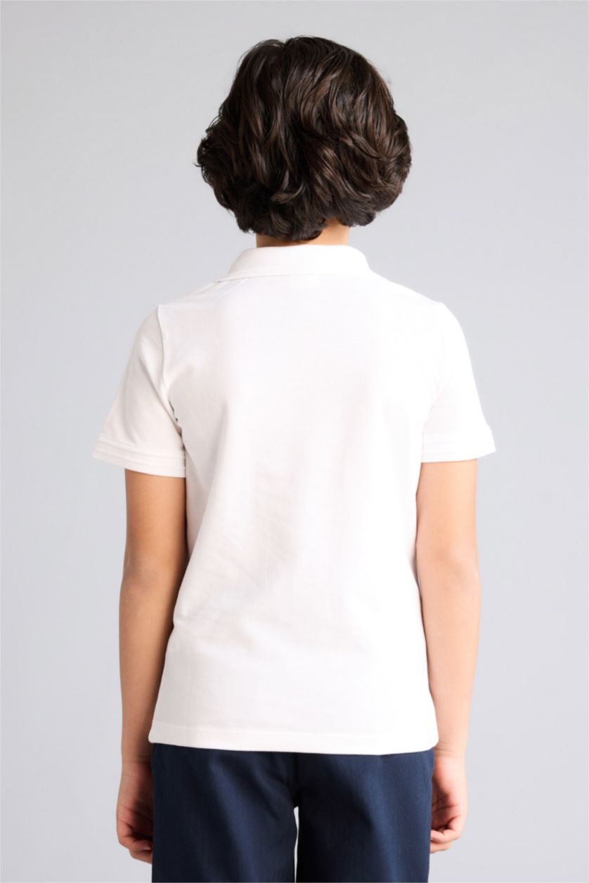 Erkek Çocuk - Genç Erkek Beyaz Regular Fıt Polo Yaka Basıc Düz Pike Kısa Kollu Polo Tişört Erkek Çocuk