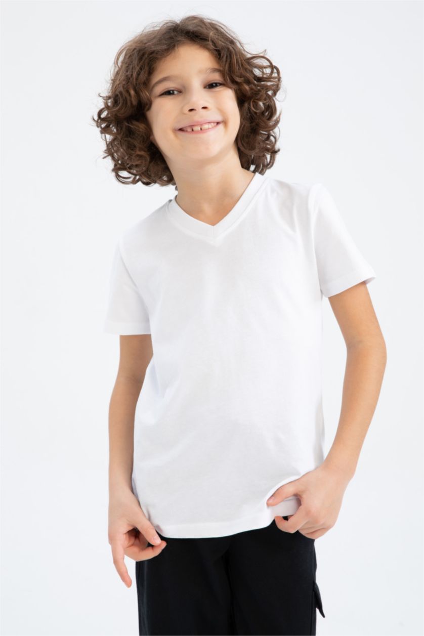 BOYS & TEENS White Boy V-Neck Short Sleeved T-Shirt