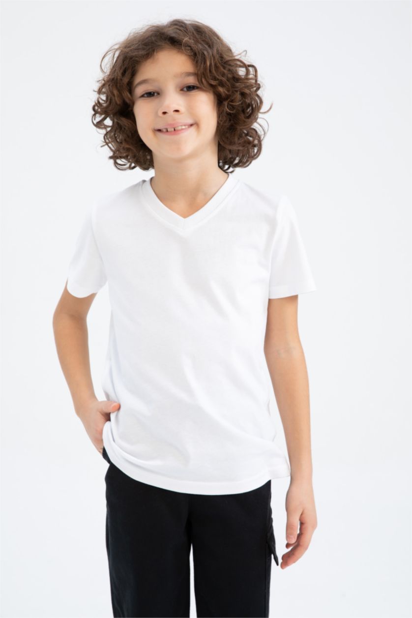 BOYS & TEENS White Boy V-Neck Short Sleeved T-Shirt