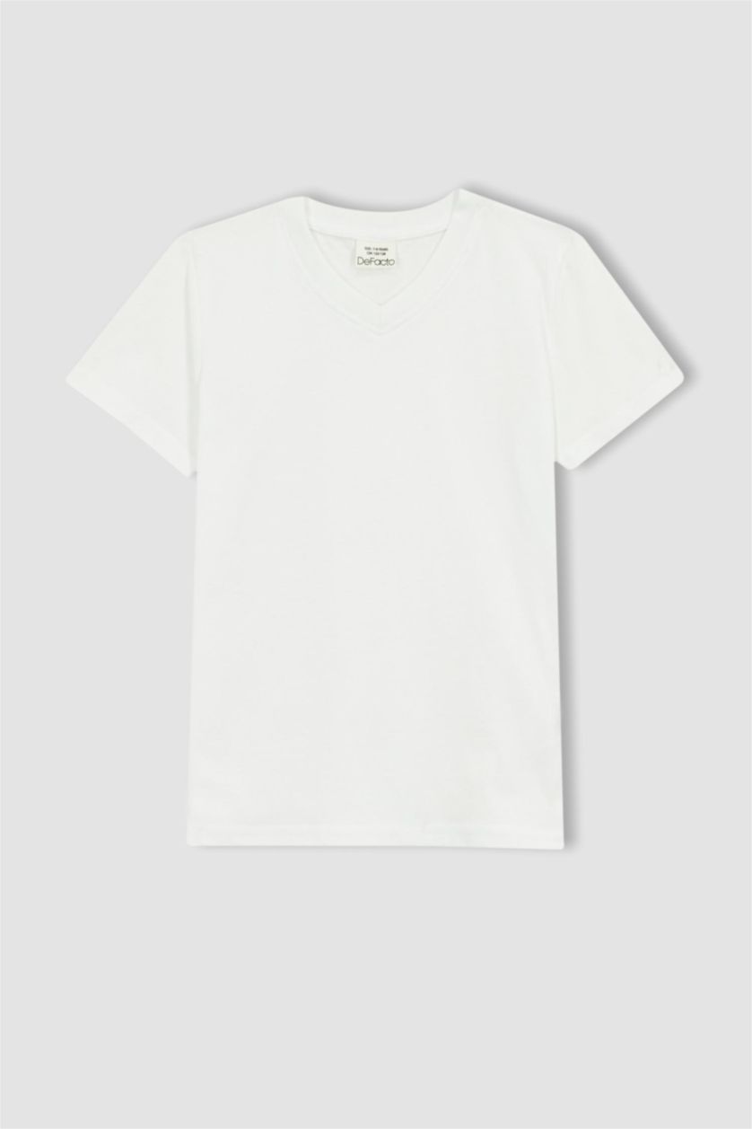 BOYS & TEENS White Boy V-Neck Short Sleeved T-Shirt