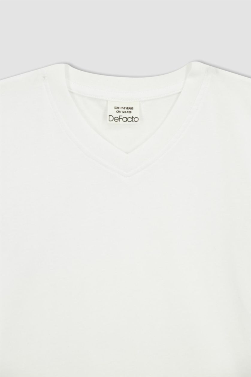 BOYS & TEENS White Boy V-Neck Short Sleeved T-Shirt