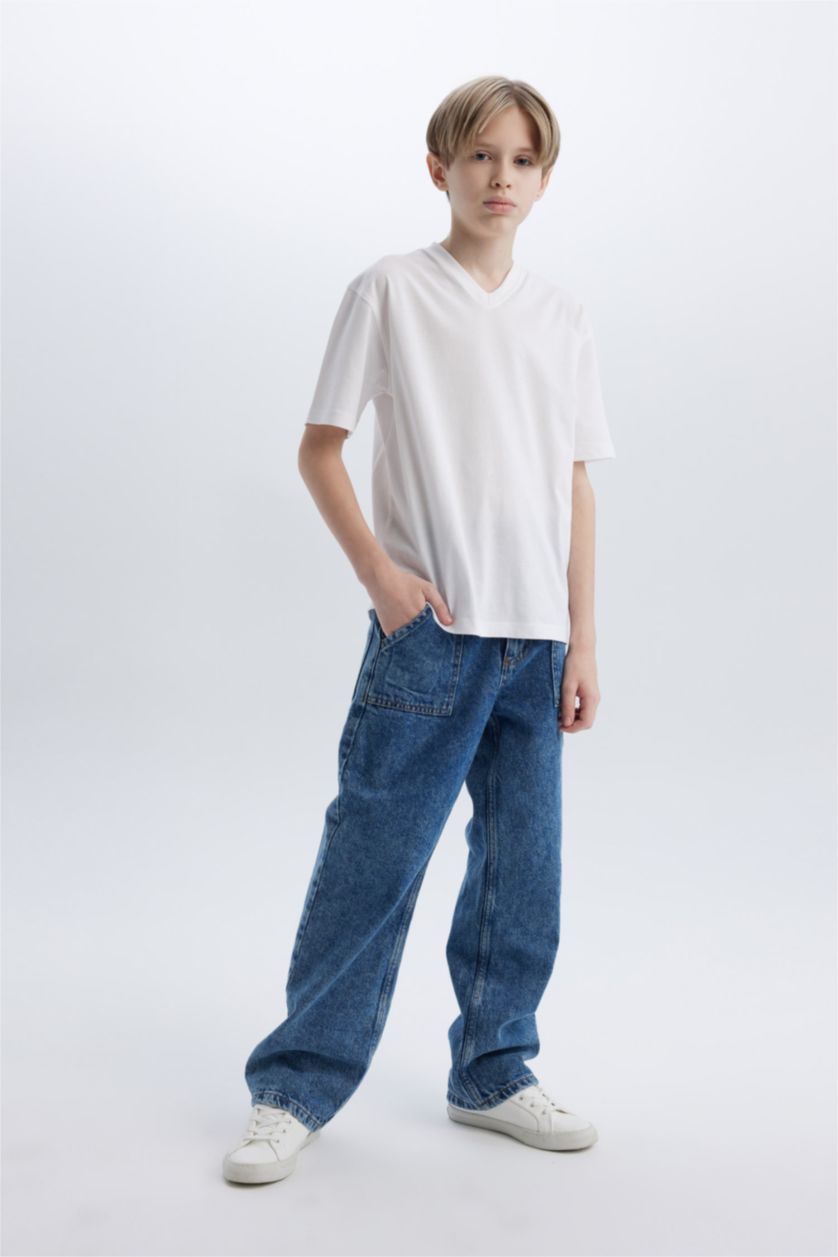 BOYS & TEENS White Boy Regular Fit V Neck Short Sleeve T-Shirt