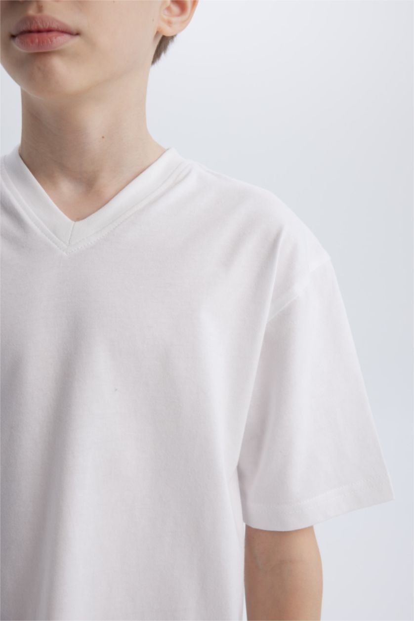 BOYS & TEENS White Boy Regular Fit V Neck Short Sleeve T-Shirt