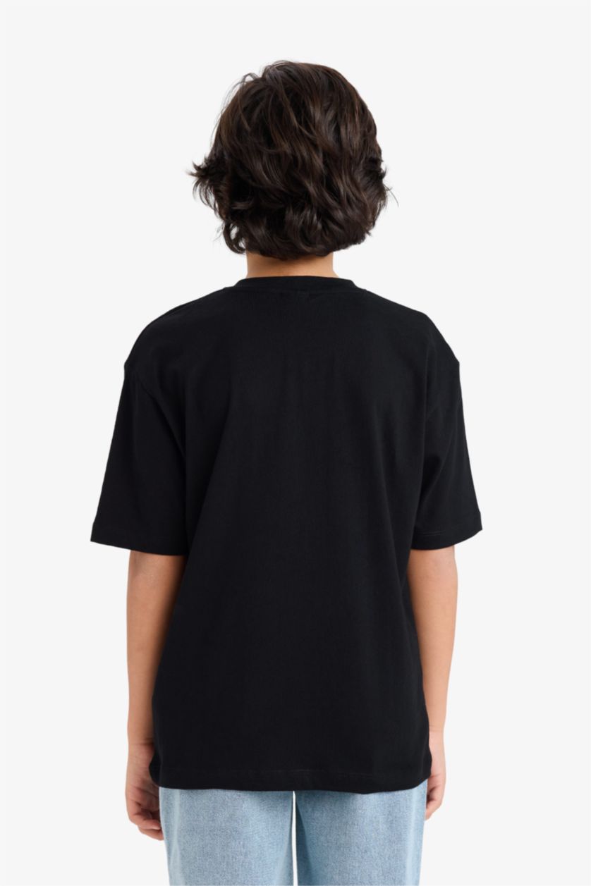 Erkek Çocuk - Genç Erkek Siyah Regular Fıt V Yaka Kısa Kollu Tişört Erkek Çocuk