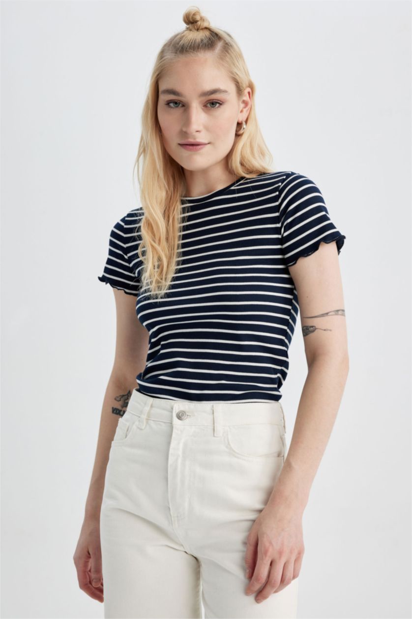حريمي كحلي Slim Fit Camisole Short Sleeve T-Shirt