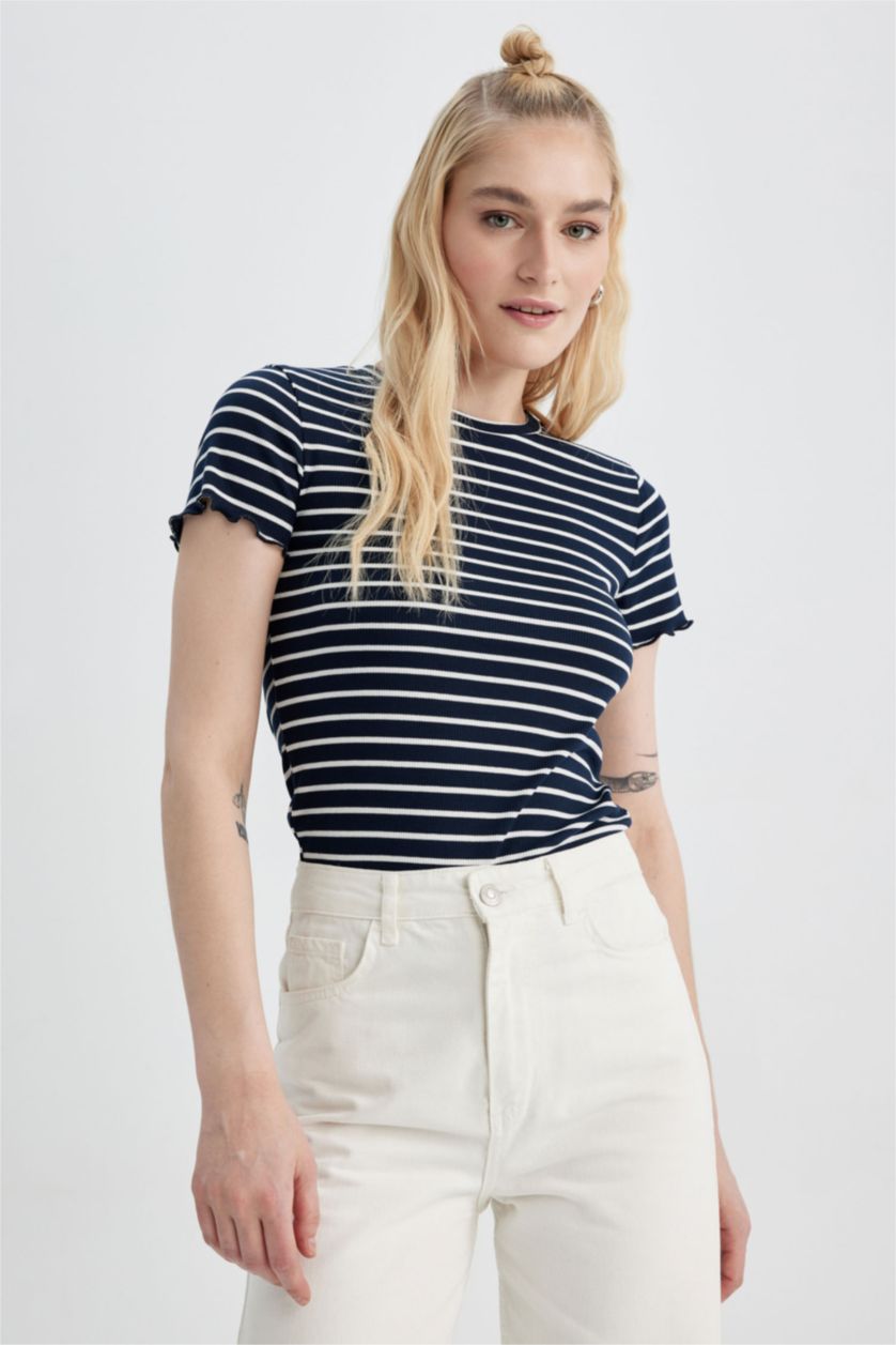 حريمي كحلي Slim Fit Camisole Short Sleeve T-Shirt