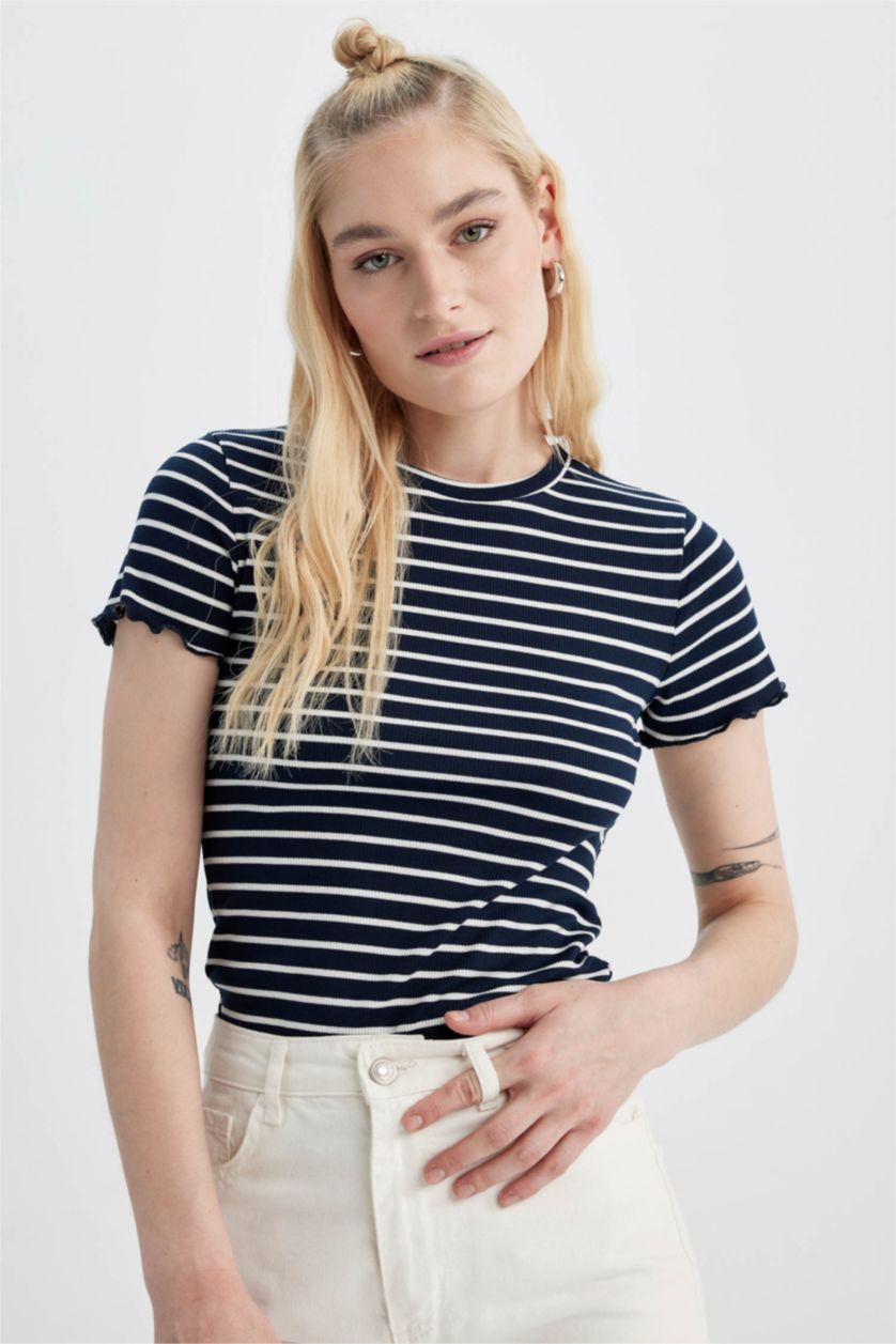 حريمي كحلي Slim Fit Camisole Short Sleeve T-Shirt