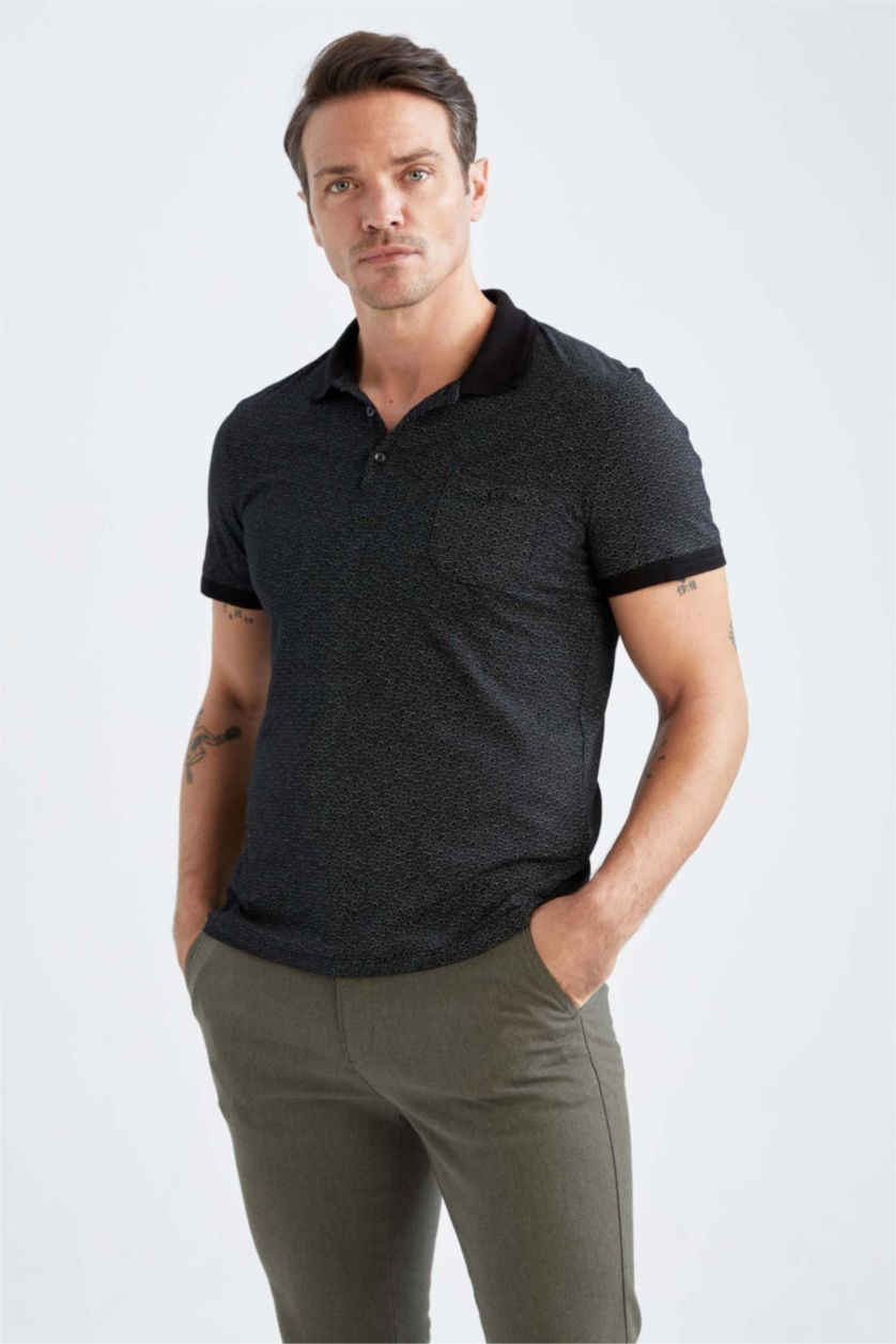 Мужчины Черный Футболка-поло приталенного кроя для мужчин