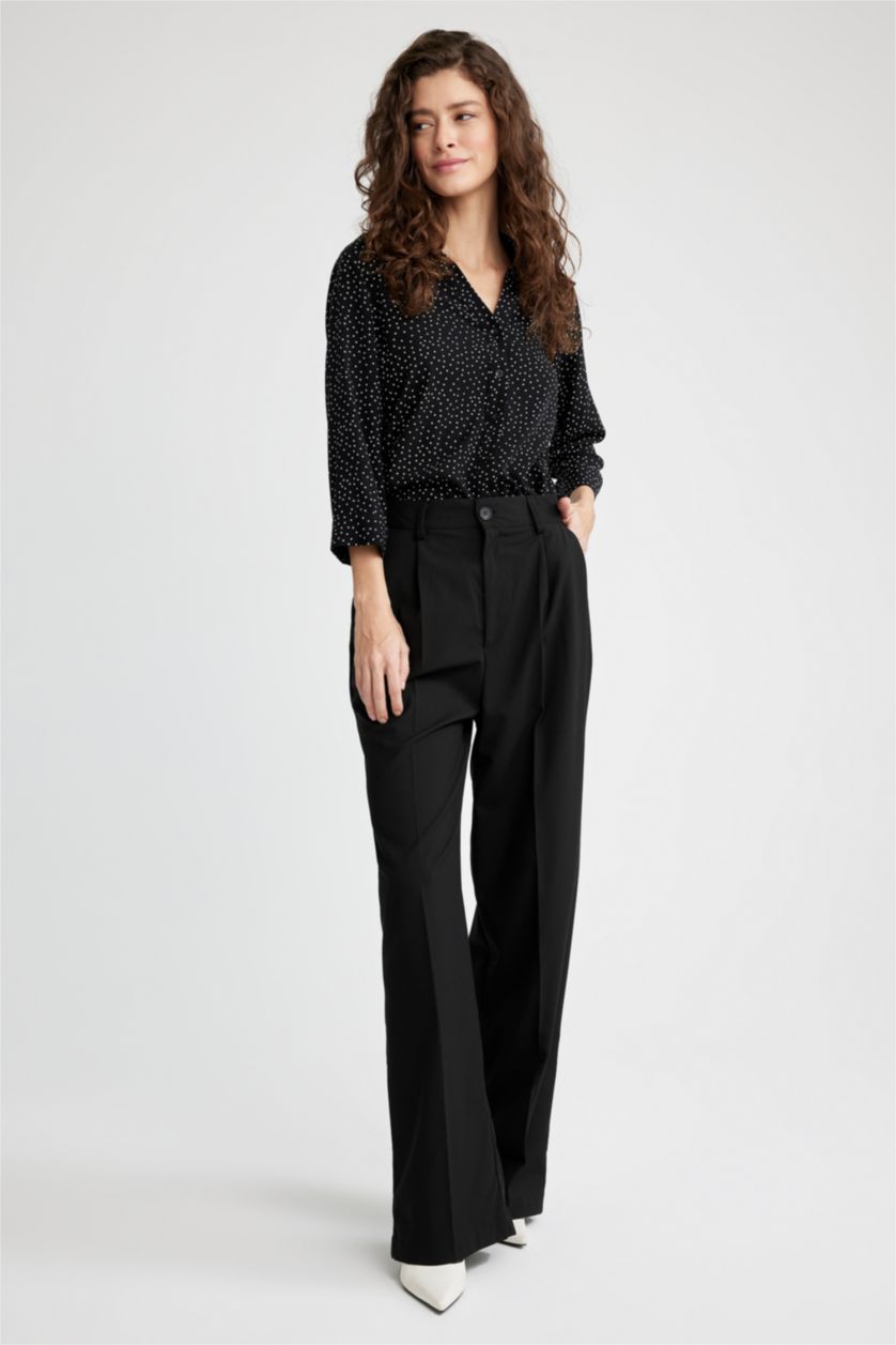 نساء أسود قميص كم طويل قصة عادية بياقة قميص