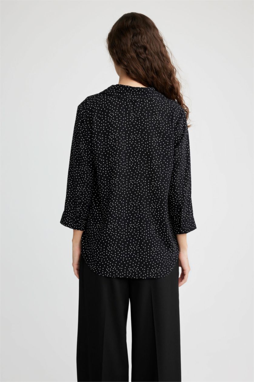 نساء أسود قميص كم طويل قصة عادية بياقة قميص