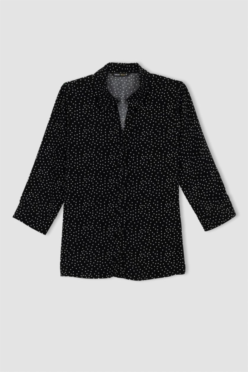 نساء أسود قميص كم طويل قصة عادية بياقة قميص