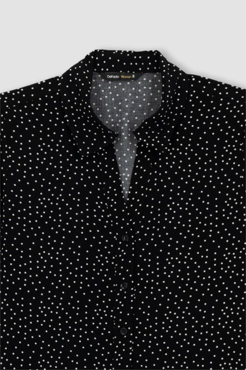 نساء أسود قميص كم طويل قصة عادية بياقة قميص