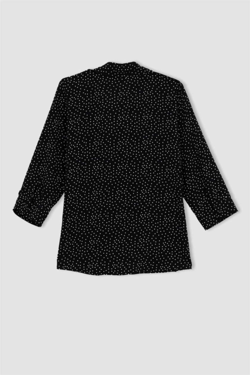 نساء أسود قميص كم طويل قصة عادية بياقة قميص