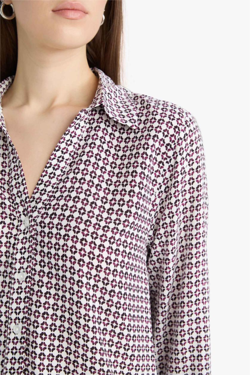 حريمي خمري قميص كاروهات كم طويل قصة عادية